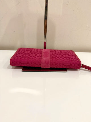 NWT Coach Zip Up Continental Canvas and Suede Wallet Pink