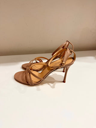 Marion Parke Lillian Nappa Leather Stilettes Strappy Sandals Buff Women's US 7