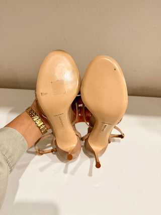 Marion Parke Lillian Nappa Leather Stilettes Strappy Sandals Buff Women's US 7