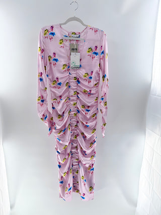 Ganni satin ruched floral maxi dress, 36 / 4