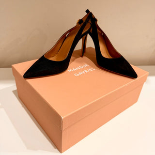 NWT Mansur Gavriel Suede Pointed Toe Classic Heel 100mm Slingback Black EU 37.5