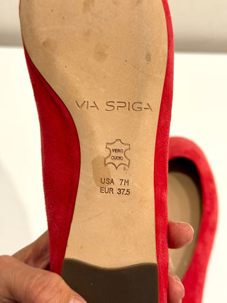 NWOT Via Spiga Slip On Suede Leather Ballet Flats Bright Red Women's Size 7M