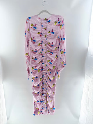 Ganni satin ruched floral maxi dress, 36 / 4