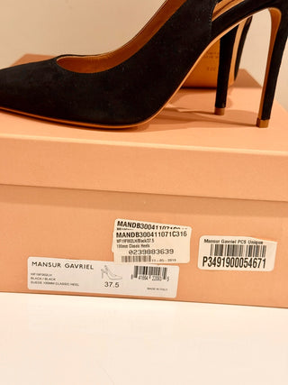 NWT Mansur Gavriel Suede Pointed Toe Classic Heel 100mm Slingback Black EU 37.5
