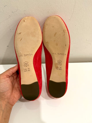 NWOT Via Spiga Slip On Suede Leather Ballet Flats Bright Red Women's Size 7M