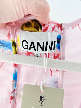Ganni satin ruched floral maxi dress, 36 / 4