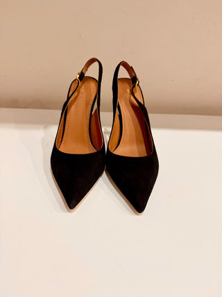 NWT Mansur Gavriel Suede Pointed Toe Classic Heel 100mm Slingback Black EU 37.5
