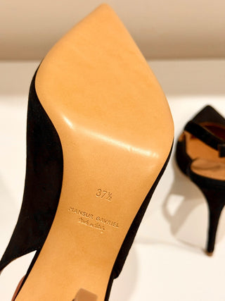 NWT Mansur Gavriel Suede Pointed Toe Classic Heel 100mm Slingback Black EU 37.5