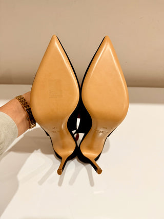 NWT Mansur Gavriel Suede Pointed Toe Classic Heel 100mm Slingback Black EU 37.5