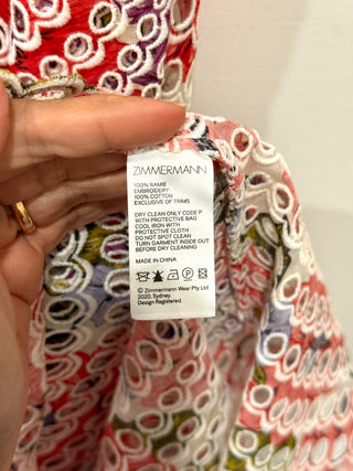 Zimmerman The Poppy Eyelet Short Dress Crimson Floral Women's Size 1 / Small