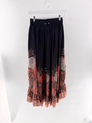 Zimmermann 100% silk pattern ruffle high low skirt without slip, 0P