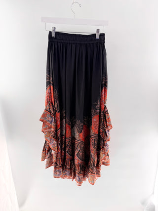 Zimmermann 100% silk pattern ruffle high low skirt without slip, 0P