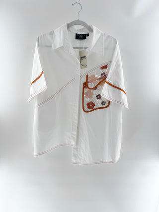 Scarlet sage embroidered blouse top, FS+ / XXL