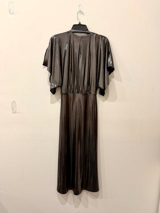 Norma Kamali Obie Split-Neck Lamé Midcalf Dress Metallic Bronze Womens Sze Small