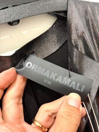 Norma Kamali Obie Split-Neck Lamé Midcalf Dress Metallic Bronze Womens Sze Small