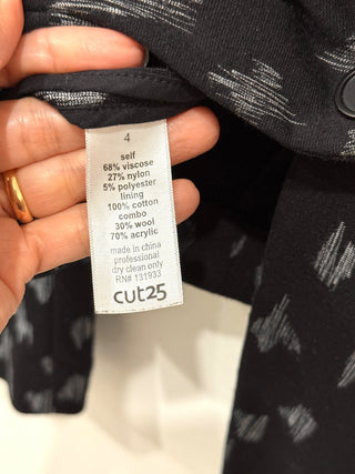 Cut 25 Notched Printed Single-Breasted Blazer Jacket Black/White Women's Size 4