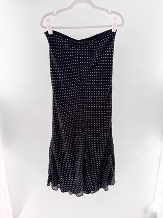 With Jean Polka dot midi skirt with picot elastic waist, m