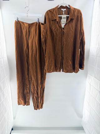 Lafayette 148 satin set button down shirt and pants, top XXL / bottom size US 18