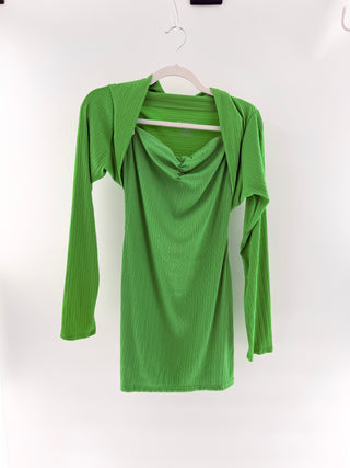 Frankies bikinis strapless mini dress with matching long sleeve bolero, M / L
