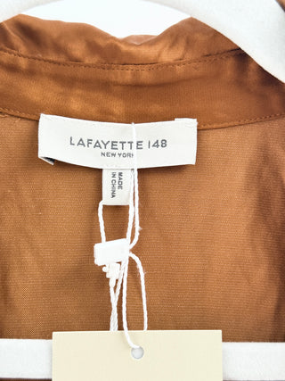 Lafayette 148 satin set button down shirt and pants, top XXL / bottom size US 18