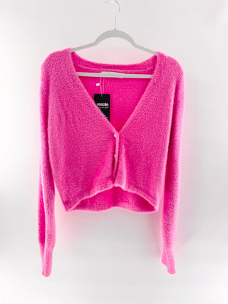 Amanda Uprichard fuzzy cropped cardigan with pearl button closure, L