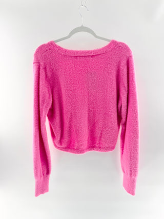 Amanda Uprichard fuzzy cropped cardigan with pearl button closure, L