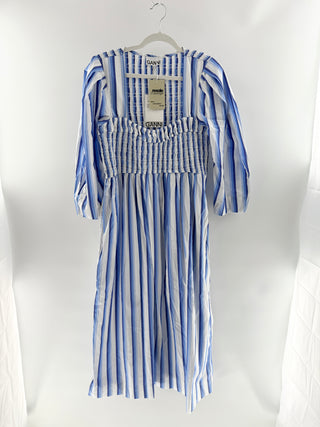 Ganni cotton striped smocked maxi dress, 44 / US 12
