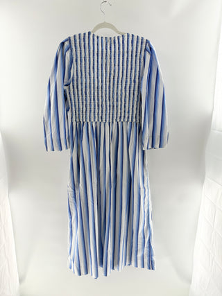 Ganni cotton striped smocked maxi dress, 44 / US 12