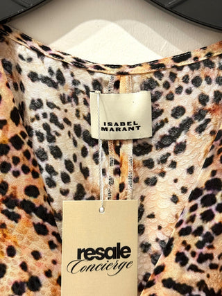 Isabel Marant Lonea Animal Print Flutter Sleeve V-Neck Blouse Natural Women 38/M