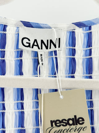 Ganni cotton striped smocked maxi dress, 44 / US 12
