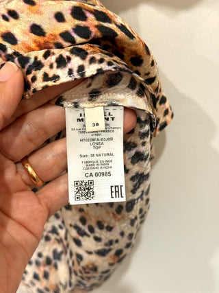 Isabel Marant Lonea Animal Print Flutter Sleeve V-Neck Blouse Natural Women 38/M