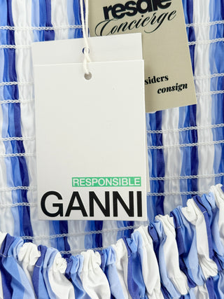Ganni cotton striped smocked maxi dress, 44 / US 12