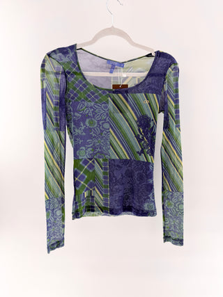 Escada Sport patchwork print long sleeve mesh top, s