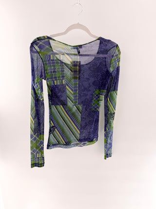 Escada Sport patchwork print long sleeve mesh top, s