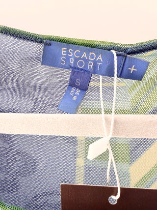 Escada Sport patchwork print long sleeve mesh top, s
