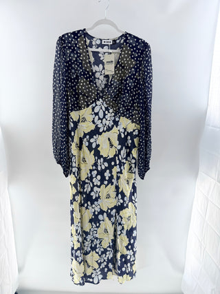 Rixo silk long pattern dress, XXL