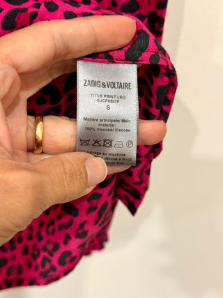 Zadig & Voltaire Titus Print Leo Tunic Shirt Blouse Framboise Women's Size Small