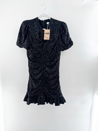 Dress The Population Chandler Sequin Ruffle Ruched Mini Dress Black Womens Large
