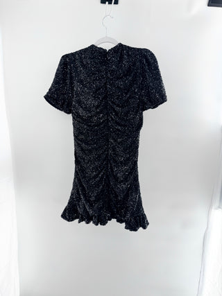 Dress The Population Chandler Sequin Ruffle Ruched Mini Dress Black Womens Large