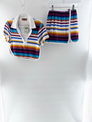 Missoni zig zag terry cloth set polo crop top and wrap mini skirt, IT 36 / 0 US