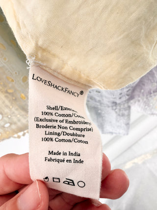 LoveShackFancy pastel eyelet halter mini dress with tiered ruffled skirt & crochet trim, m