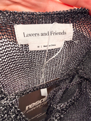 Lovers and Friends Metallic knit strappy maxi dress with open back detail, m