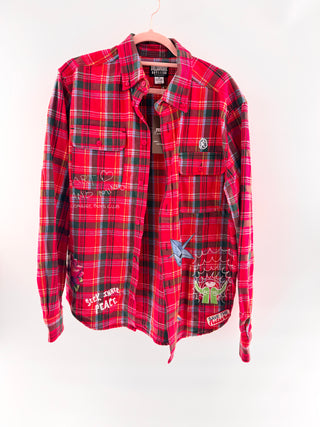 Billionaire Boys Club Plaid cotton flannel shirt with embroidered graphic details, M