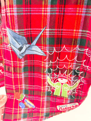 Billionaire Boys Club Plaid cotton flannel shirt with embroidered graphic details, M