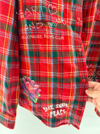 Billionaire Boys Club Plaid cotton flannel shirt with embroidered graphic details, M