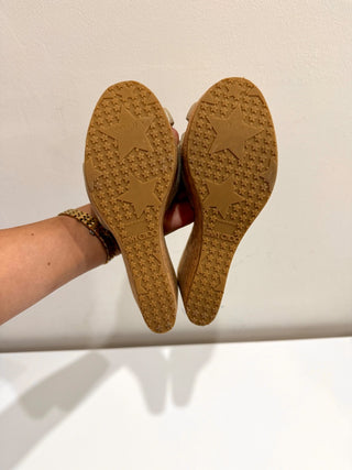 Jimmy Choo Metallic Patent Leather Prima Cork Wedge Platform Sandals Womens 7.5