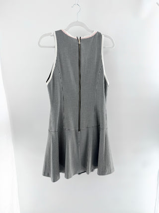 Alice & Olivia Sima Houndstooth Dropwaist Mini Dress White Black Women's 8
