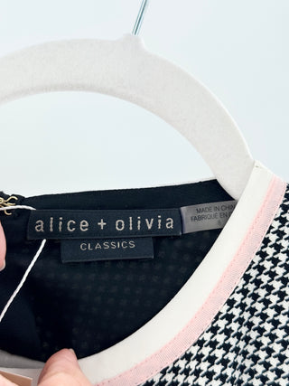 Alice & Olivia Sima Houndstooth Dropwaist Mini Dress White Black Women's 8