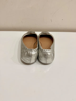 Tory Burch Metallic Leather Slip On Scrunch Ballet Flats Silver Women's Size 7