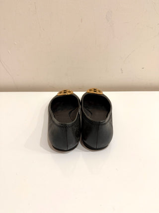Tory Burch Claire Leather Slip On Scrunch Logo Ballet Flats Black Women's Size 7